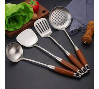 Wok Ladle Crafted from 304 Stainless Steel with Comfortable Pear Wood Handle Cooking Essential (E)