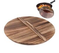 Wok Lid, 14 inch Natural Wooden Wok Cover, Anti-scalding Pot Lid, Replacement Round Pot Cover with Handle for Kitchen Camping Picnic..