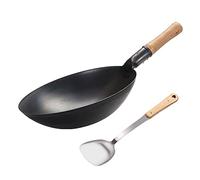 Wok Pan Nonstick, Woks and Stir Fry Pans, Cast Iron Wok Stir Fry Pan for Chinese, Japanese, and Cantonese Cuisine, Stainless Steel Durable Wok with Iron Shovel, Earless,36cm/ 14 inch