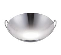 Wok Pan, Stainless Steel Double Ear Design, Uncoated Chinese Stir-Fry Pan for Cooking and Stirring, Round Floor Wok for Home Use