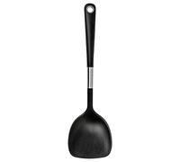 Wok Spatula, Stainless Steel, Black, Product Size: Length: 34 cm, Materials: Ring: Zinc, Matt Chrome-Plated, Handle: Silicone Rubber, Lower Part: Poly-Amide Plastic