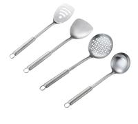 Wok Utensils, 4PCS/Set Stainless Steel Cooking Utensils Set Wok Ladle, Slotted Spoon, Spatula and Slotted Spatula, Hanging Tools with Long Handle, Kitchen