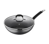 MasterPro 28cm Non-Stick Forged Aluminium Chinese Wok Glass Lid Stir Frying Pan