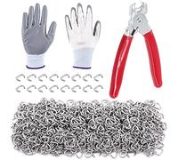 Wokape 1003Pcs 1/2" Heavy Duty Galvanized Hog Rings Kit with Straight Pliers & Protective Gloves, Professional Upholstery Hog Rings for Bungee Shock Cords, Pet Cages, Bags