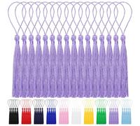 Wokape 100PCS 13cm/5 Inch Bulk Tassels Bookmark Tassel Silky Handmade Soft Craft Tassels Light Purple Mini Tassel with Loops for Craft Accessory, Tags Crafts,Key Chain, Graduation Book Marks