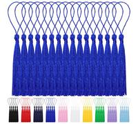 Wokape 100PCS 13cm/5 Inch Bulk Tassels Bookmark Tassel Silky Handmade Soft Craft Tassels Royal Blue Mini Tassel with Loops for Craft Accessory, Tags Crafts,Key Chain, Graduation Book Marks