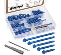 Wokape 102PCS 1/4" Slotted Hex Concrete Screw Anchor Kit, 1-1/4" 1-3/4" 2-1/4" 2-3/4" 3-1/4" Blue Slotted Hex Screws with Drill Bit and Bit Socket Diamond Point Hexagonal Washer Head Concrete Screws