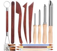 Wokape 10Pcs Pottery Sculpting Tools Accessory Set with Clay Hole Cutters and Rubber Pen, Wooden Handle Ceramic Clay Carving Tools Air Dry Clay Tools for School, Birthday Gift, Craft Activity