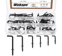 Wokape 120Pcs 6 Sizes Metal Screw-in Square Bend Hooks Kit, 1/2" 5/8" 3/4" 7/8" 1" 1-1/4" Black L Shape Carbon Steel Screw Hooks 7-Shape Self Tapping Hook 90 Degree Screw-in Hooks