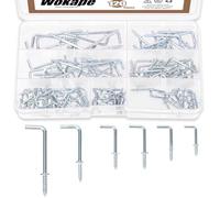 Wokape 120Pcs 6 Sizes Metal Screw-in Square Bend Hooks Kit, 1/2" 5/8" 3/4" 7/8" 1" 1-1/4" Blue L Shape Carbon Steel Screw Hook 7-Shape Self Tapping Hook 90 Degree Screw-in Hooks