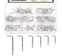 Wokape 120Pcs 6 Sizes Metal Screw-in Square Bend Hooks Kit, 1/2" 5/8" 3/4" 7/8" 1" 1-1/4" Silver L Shape Carbon Steel Screw Hook 7-Shape Hook 90 Degree Self Tapping Screw-in Hooks