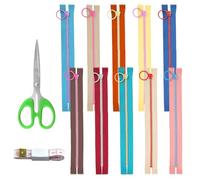 Wokape 12Pcs 9.8"/25cm Resin Zippers with Lifting Ring Pulls Assorted Color Set with Ruler and Cutter, 10 Colors Separating Sewing Zipper for DIY Clothing Garment Jacket Handbags Tailor Craft