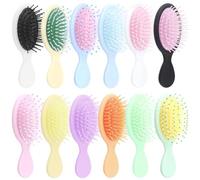 Wokape 12Pcs Mini Wet Hair Brush Set, 12 Colors Mini Travel Hair Brush Volleyball Detangler Brushes Plastic Detangling Combs Soft Bristles with Cushion Base, Small Hair Brushes for Most Hair Types