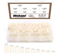 Wokape 150Pcs Nylon Round Spacer Standoff Screw Nut Assortment Kit, Nylon Flat Washer 3mm 4mm 5mm 8mm 10mm 12mm 15mm 18mm 20mm 25mm for M6 Screws Prototyping
