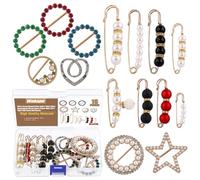 Wokape 15Pcs T-Shirt Clips and Pearl Brooch Pins Sweater Shawl Clips Set, Clothes Corner Knotted Button and Faux Rhinestone Pearls Brooch Decorative, Include 8Pcs Pearl Brooch Pins, 7Pcs T-Shirt Clips