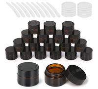 Wokape 20 Pack 0.7oz/ 20ml Amber Glass Jars with Liner Lids Spatulas, Leak-proof Round Cosmetic Jars for Ointments Lotion Creams