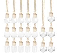 Wokape 20Pcs 8ml Clear Hanging Perfume Bottle Kit, Round/Teardrop/Rhombus/Square-Shaped 4 Stlyes Air Freshener Bottles Wooden Caps Hanging String Aromatherapy Diffuser Bottles Glass Pendant Vials