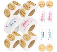 Wokape 3000Pcs 1" Approx 3" × 1" 6 Rolls 6 Patterns Handmade with Love Stickers and Thank You Stickers Set, Kraft Round Adhesive Stickers, Self-Adhesive & Waterproof Stickers with Beautiful Designs