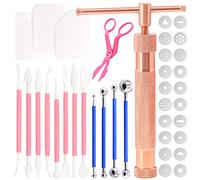 Wokape 37Pcs Stainless Steel Clay Extruder, Sugar Paste Extruder Cake Fondant Decorating Tool Set with Discs Scraper Cake Decor Modeling Tool