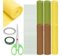 Wokape 39PCS 9.8" x 98" Crepe Paper Roll Assortment Kit, Crepe Paper Sheets with Green Floral Tape and Iron Wire Crepe Papers Set for Birthday Parties Weddings Festival Decoration (Gold/Green/Coffee)