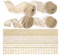 Wokape 4 Rolls 3.28/5.47 Yard Natural Burlap Mesh Ribbons Set Burlap Wired Edge Ribbon Jute Net Weeding Trim for Gift Wrapping Crafts Holiday Party Home Decor Packaging