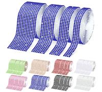 Wokape 4 Rolls Self-Adhesive Crystal Rhinestone Ribbon Kit Bling Diamond Ribbon DIY Decoration Sticker for DIY Arts Crafts, Wedding Part Decor, Car Phone Decoration(Navy Blue)