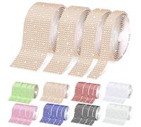 Wokape 4 Rolls Self-Adhesive Crystal Rhinestone Ribbon Kit Bling Diamond Ribbon DIY Decoration Sticker for DIY Arts Crafts, Wedding Part Decor, Car Phone Decoration(Champagne)