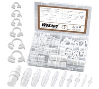 Wokape 48Pcs Hose Barb Fitting Kit, 5/32" 7/32" 3/16" 5/16" 7/16" 3/8" 5/8" 1/4" 3/4" 1/2" 10 Sizes Plastic Reducer Fittings W Hose Clamps Pipe Connectors Aquarium Union Splicer Adapter for Gas Air