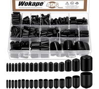 Wokape 496Pcs Vinyl Rubber End Caps Assortment Kit,17 Sizes ID Round Tube Bolt Cap Cover Flexible PVC Screw Thread Protectors for Metal Tubing Rod Bolt（Black)