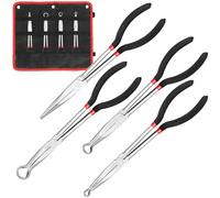 Wokape 4Pcs Extra Long Pliers Assortment Set with 3 Sizes 11" Non-Slip Hose Gripper Pliers, 11" Straight Long Nose Plier, Plier Kit for Wire Bending,Shaping,Trimming