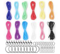 Wokape 5 Meter/5.47 Yard Plastic Lanyard String Rope Assortment Kit, 12 Colors Lacing Cord String with Key Chain Rings, Snap Clips and Lobster Clips, Bright Color Elastic Cords Set for Keychain