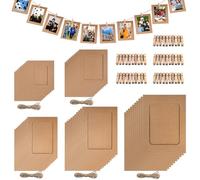 Wokape 50Pcs Paper Picture Frames Set,3"/4"/5"/6"/7" Cardboard Photo Frame, DIY Cardboard Photo Hanging Display For Home, Party, Classroom Crafts and Office Wall(Buff)
