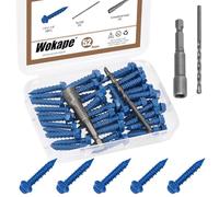 Wokape 52PCS 1/4" x 1-1/4" Slotted Hex Concrete Screw Anchor Kit, Blue Slotted Hex Screws with Drill Bit and Bit Socket Diamond Point Hexagonal Washer Head Concrete Screws