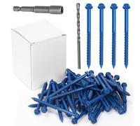 Wokape 52PCS 1/4" x 3-1/4" Slotted Hex Concrete Screw Anchor Kit, Blue Slotted Hex Screws with Drill Bit and Bit Socket Diamond Point Hexagonal Washer Head Concrete Screws