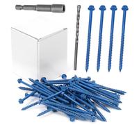Wokape 52PCS 3/16" x 3-1/4" Slotted Hex Concrete Screw Anchor Kit, Blue Slotted Hex Screws with Drill Bit and Bit Socket Diamond Point Hexagonal Washer Head Concrete Screw