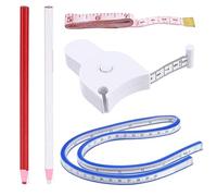 Wokape 5Pcs Measure Tape Set, 1Pcs Flexible Curve Ruler, 1Pcs Soft Tape Measure, 1Pcs Automatic Telescopic Tape Measure and 2Pcs Sewing Mark Chalk Pencil for Tailor Sewing Handcrafts Engineering