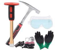 Wokape 6Pcs Geology Rock Equipment Tool Set, Rock Hammer and Mason Chisel, A Pair of Glovers, Safety Glasses, Whistle and Jewelers loupe, Pick Tool for Rock Hounding, Mining and Prospecting