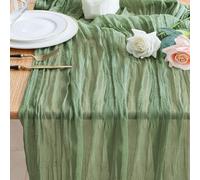Wokceer Cheesecloth Table Runner 10FT Sage Green Boho Gauze Christmas Fall Cheese Cloth Table Runner for Party Long Rustic Sheer Thanksgiving Table Runners for Baby Bridal Shower Wedding Easter Table