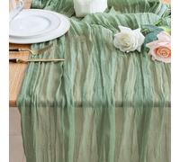 Wokceer Sage Green Cheesecloth Table Runner 10FT Boho Gauze Spring Easter Table Runner Cheese Cloth for Party Wedding Long Rustic Sheer Runners for Baby Bridal Shower