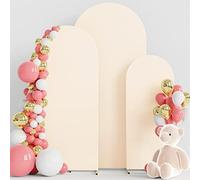 Wokceer Set of 3 Wedding Arch Cover Spandex Fitted Wedding Arch Stand Covers for Round Top Chiara Arch Backdrop Stands Cover for Birthday Party Ceremony Banquet Decoration 4ft,5ft,6ft Beige