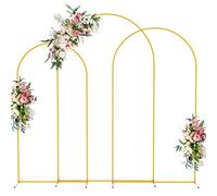 Wokceer Wedding Arch Backdrop Stand Set - 8FT, 7.2FT, 6.6FT Gold Metal Arch for Wedding Ceremony, Baby Shower, Birthday Party, Garden Decoration