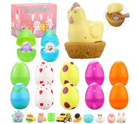 wokdsbl 12 PCS Prefilled Easter Eggs with a Quirky Hen, Colourful Fillable Plastic Surprise Easter Eggs,Creative Easter Parties Favors,Surprise Eggs Filled with Novelty Toys Easter Gifts