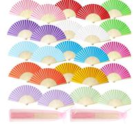 wokdsbl 24pcs Handheld Paper Fans Folding, Colourful Traditional Hand Fan, Chinese Vintage Handheld Folding Hand Fan for Party,Bride,Photography, Show, Performance