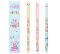 wokdsbl 3 Pack Easter Bunny Erasable Pens Gel Ink Stationery Pens with Eraser Heat Sensitive Ink Cute Animal Design for School Writing and Easter Gifts
