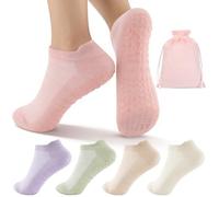 wokdsbl 5 Pairs Pilates Grip Socks for Women Non Slip Yoga Socks Cotton Breathable Ankle Style for Barre Dance Gym Home Reformer Training Studio Use