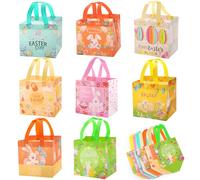 wokdsbl 8PCS Easter Gift Bags with Handles,Non-Woven Easter Bunny Egg Bags, 21×20×15cm Happy Easter Egg Hunt Bags,Reusable Treat Bag Easter Egg Hunt, Easter Baskets for Kids