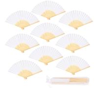 wokdsbl 9pcs Handheld Paper Fans Folding, White Paper Folding Fans with Bamboo Handle, Manual Fan Folding with a Pouch for Tea Party Decorations, Cosplay, Home Decorations, Birthday Gifts
