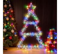 wokdsbl Cascading Christmas Ladder Tree Lights Battery Operated - LED Xmas Window Lights with 8 Modes and Timer, Hanging Christmas Decorations Indoor Outdoor Wall or Window Garland Lighted Tree