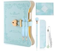 wokdsbl Girls Journal with Lock and Key Set - Blue Notebook Gift with Pen Pouch Bookmark Writing Kit, 360 Pages Gold Edge Diary, Christmas Birthday Presents for Girls Age 9 10 11 12 13 Teen Gift Idea