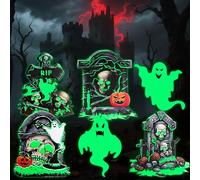 wokdsbl Glow in the Dark Halloween Tombstone Decorations Outdoor - 6PCS Scary Graveyard Signs for Lawn Garden, Waterproof Headstone Props for Halloween Outdoor Decorations Yard Party